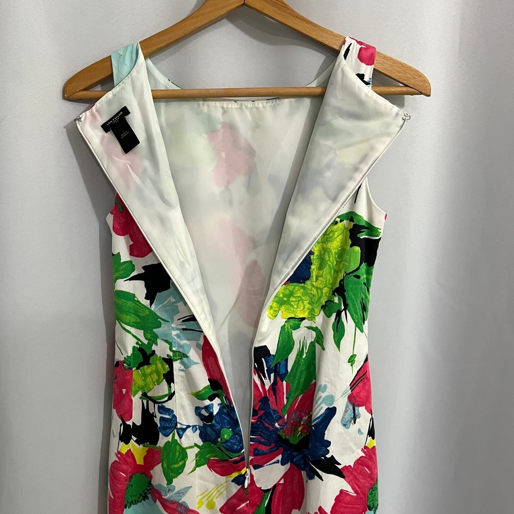Ann Taylor Floral Sheath Dress Womens 2 White Multi Artsy‎ Sleeveless Summer - Picture 9 of 11
